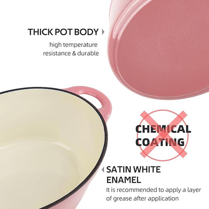 5.5 Quart Oval Enameled Cast Iron Dutch Oven Pot with Lid, Oven Safe up to 550° F & Dishwasher Safe, Sturdy Dutch Oven Cookware