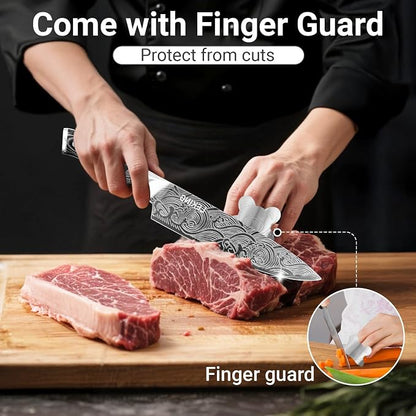 Leking 8 Inch Chef Knife, Kitchen Knife with Sharpener and Finger Guard, Professional High Carbon Stainless Steel Sharp Chef's Knife Set with Ergonomic Handle in Premium Gift Box