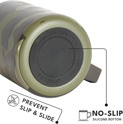 Elemental Insulated Coffee Mug - Triple-Wall Stainless Steel Summit Travel Cup for Hot and Cold Drinks - Thermal Coffee Mug with Lid and Handle for Camping, Office & Travel 16oz - Dark Green Camo
