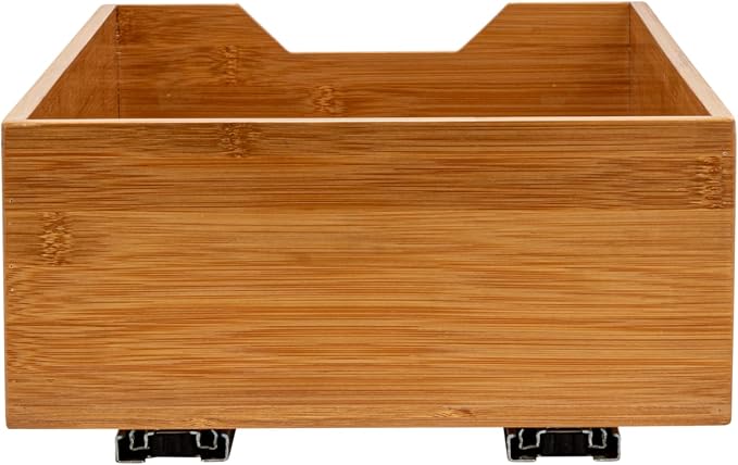 Household Essentials Glidez Bamboo and Steel Pull-Out/Slide-Out Storage Organizer for Under Cabinet Use - 1-Tier Design - Fits Standard Size Cabinet or Shelf, Natural