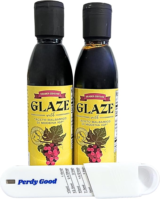Trader Joes's Trader Giotto's Balsamic Glaze Bundle with two (2) 8.45oz bottles of Trader Giotto's Balsamic Glaze and one (1) Adjustable Measuring Spoon All-in-One Measuring Device