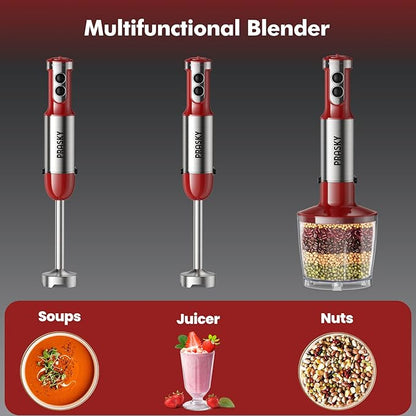 Immersion Blender Handheld 1200W, 20-speeds Immersion Hand Blenders, Hand Mixer with Mining Beaker,Chopper,Whisk, Frother and Stick Blender Suitable for Kitchen, Protein Shakes and Baby Food