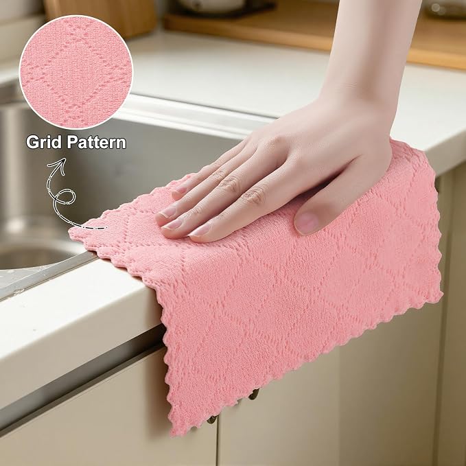 Homaxy Dish Cloths 12 Pack-7" x 9", Coral Velvet Microfiber Cleaning Cloth, Nonstick Oil Fast Dry Dishcloths