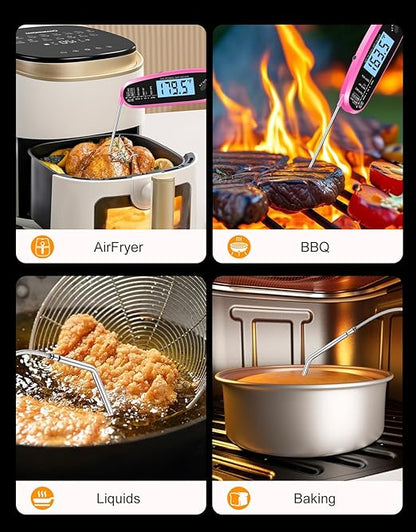 Instant Read Meat Thermometer Digital with Dual Probe & Large Backlit, Food Thermometer for Cooking & Grilling, for Candy/Baking/Oven/BBQ/Grill/Smoker, Pink Kitchen Accessories, Gifts for Women