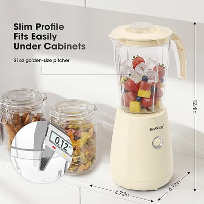 Blender for Smoothies and Shakes, Peak 350W Single Serve Mixer with Stainless Steel 6 Blades, 21oz Food-Grade Jar Quiet 70dB Smoothie Maker, Creamy White Compact Licuadora for Kitchen and Gym