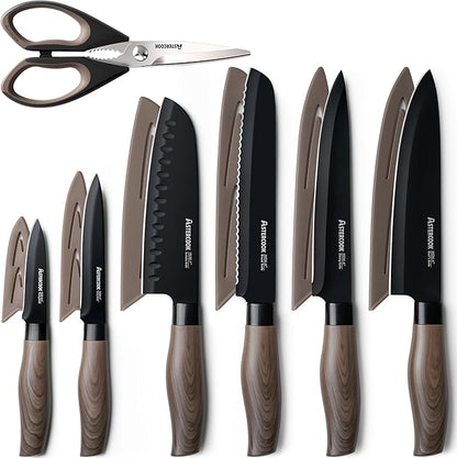 Astercook Knife Set, 13-Piece Kitchen Knives Set with 6 Blade Guards, Black Anti-Rust & Non-Stick Coating, Dishwasher Safe Stainless Steel Knives, Ergonomic Handle, Perfect for Holiday Gifts