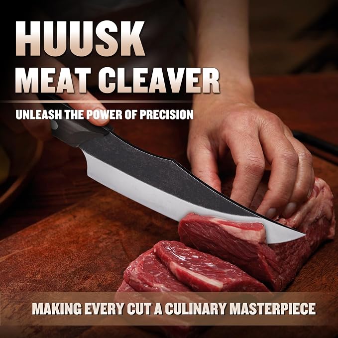Huusk Butcher Knife for Meat Cutting,Japanese Boning Knife Meat Cleaver Knife with Sheath,Japan Chef Knife for Kitchen and Outdoor, Thanksgiving Christmas Gift for Dad