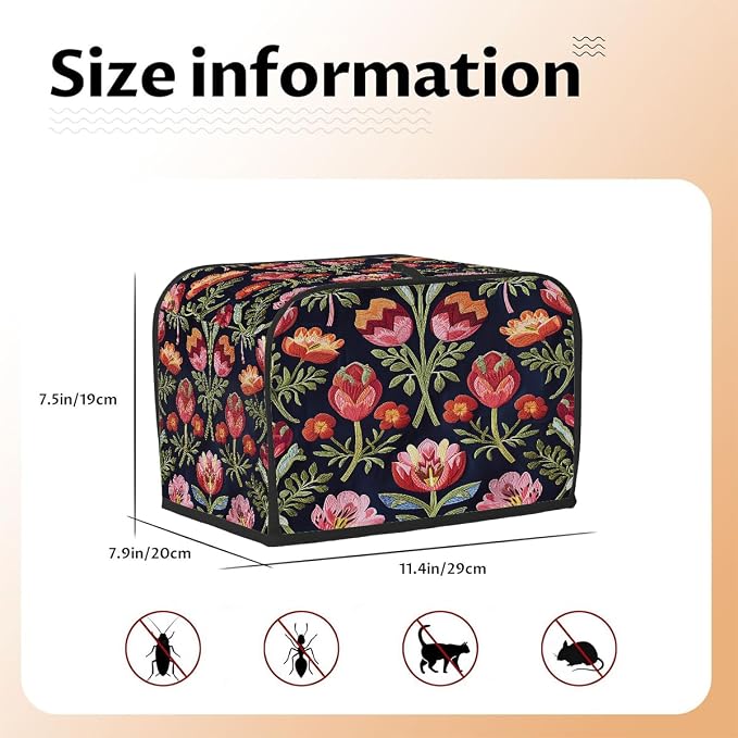 Toaster Cover 2 Slice Wide Slot Flower Floral RedBread Toaster Oven Dustproof Cover Small Appliance Kitchen Covers Dust and Fingerprint Protection for Women Gift 2 Slice