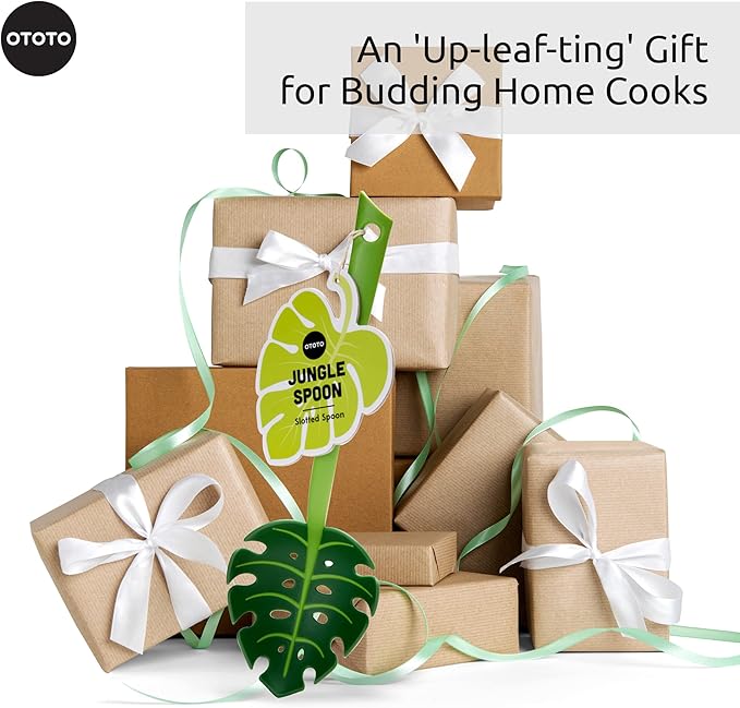 OTOTO Pasta Spoon - Spaghetti Spoon, Pasta Fork, Pasta Server, Monstera Ladle - Dishwasher Safe & Heat Resistant - Fun Kitchen Gadgets, Unique Gifts for Cooking (Jungle Spoon)