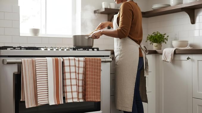 KAF Home Assorted Flat Kitchen Towels - Set of 10, 18 x 28 Inch (Orange)
