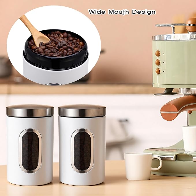 Zopeal 6 Pack White Canisters Sets For The Kitchen With See Through Window Stainless Steel Food Storage Canister Set Metal Jar for Kitchen Counter for Coffee Tea Candy Cookie