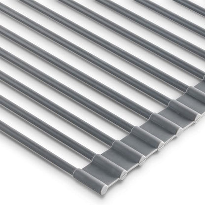 edge Roll Up Dish Drainer, Over The Sink Multi-Purpose Foldable Drying Rack, Silicone Coated Gray, Medium- 17" x 13.1"