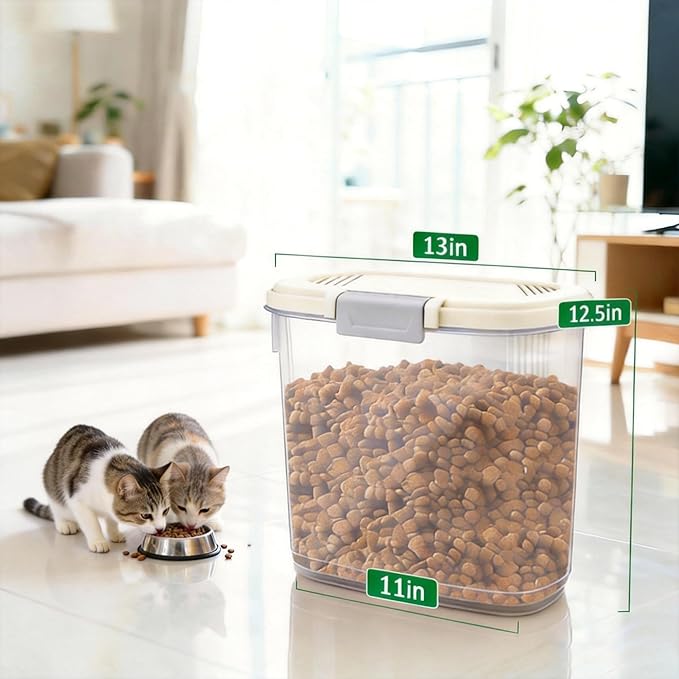 Airtight Dog Food Storage Container 10 Lbs - Slim Tall Pet Cat Food Treat Container with Lid, Scoop and Cup - Clear Plastic Dry Food Storage Bin for Dogs, Cats, Bird Seeds, Kibble, Pellets