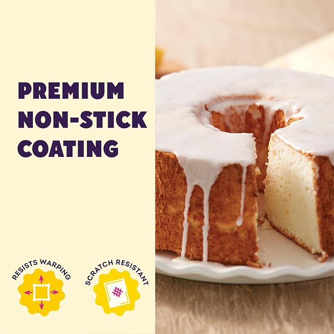 Wilton Gold Non-Stick 9.37 in. Angel Food Tube Cake Pan, Cold-Rolled Steel Bakeware, Made without PFAS, Packaging May Vary