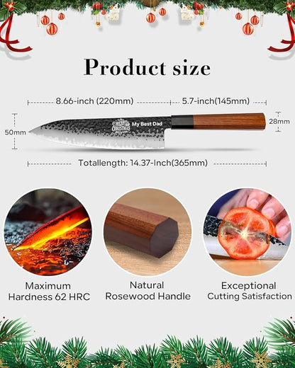 FAMCÜTE 8‘’ Engraved Custom Japanese Knife, Hand-Forged Chef Knife with 5-Layer 9CR18MOV Steel and Non-Slip Rosewood Handle Kitchen Knife, Christmas Gift for People Who Love to Cook in Sandalwood Box