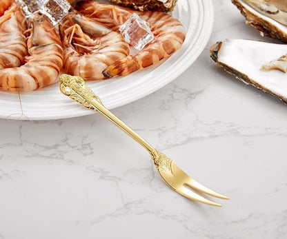 KEAWELL Luxury 6.3" Food Fork/Seafood Forks 18/10 Stainless Steel, Set of 6, Fruit Picks/Cocktail Forks/Charcuterie Accessories/Cocktail Picks for Appetizer, Cocktail, Pastry, Dessert (Gold)