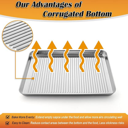 P&P CHEF Baking Oven Pan with Wire Rack, Stainless Steel Baking Oven Sheet Tray, Bacon Pan and Cooling Rack for Cooking Roasting Cookie, Dishwasher Safe & Easy Clean, 17.5 x 13 x 1 Inch