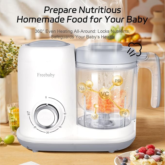 Freebaby 4 in 1 Baby Food Maker and Steamer, One Step Baby Food Processor and Puree Blender, 400ml Big Capacity, Dishwasher Safe Steam Basket, BPA-Free
