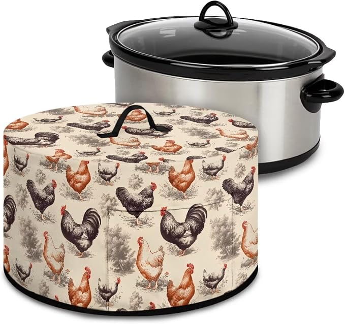 Farm Chickens Slow Cooker Cover for Pot Dust Cover Fits for Most 6-8 Quart Oval Slow Cooker Dustproof Small Appliance Accessories Decor