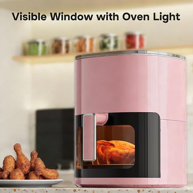 Simple Deluxe 12-in-1 Air Fryer 6.34 Qt, Digital Preset Airfryer with Visible Window, Nonstick and Dishwasher-Safe Basket, Air Fry, Roast, Bake, Dehydrate, Fries, 1700W, Pink