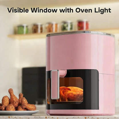 Simple Deluxe 12-in-1 Air Fryer 6.34 Qt, Digital Preset Airfryer with Visible Window, Nonstick and Dishwasher-Safe Basket, Air Fry, Roast, Bake, Dehydrate, Fries, 1700W, Pink