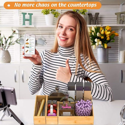 Bamboo Kitchen Drawer Organizer, Wooden Storage Box for Utensil Organizer Silverware Tray Cutlery Holder Flatware Containers - Multi-Use Deep Drawer Dividers Organizer for Bathroom, Jewelry, 9"3"2.5"