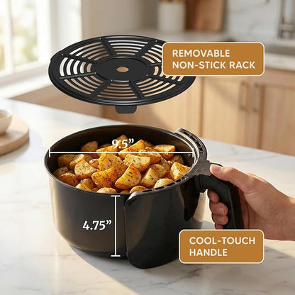 Elite Gourmet EAF5317D Digital 5.3Qt Hot Air Fryer 7 Menu Functions 1350W Oil-Less Healthy Cooker, Timer & Temperature Controls, PFOA/PTFE Free, Black