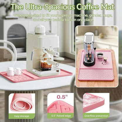 Silicone Coffee Mat with Raised Edges 24" x 16" – Waterproof Countertop Mat, Coffee Maker Pad, Espresso Machine Mat, Heat Resistant Dish Drying Mat