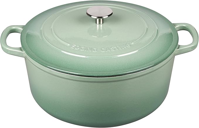 EDGING CASTING Enameled Dutch Ovens Cast Iron Dutch Oven Pot with Lid for Bread Baking, Cook, Dual Handle, 7 Quart, Sage Green