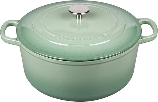 EDGING CASTING Enameled Dutch Ovens Cast Iron Dutch Oven Pot with Lid for Bread Baking, Cook, Dual Handle, 7 Quart, Sage Green
