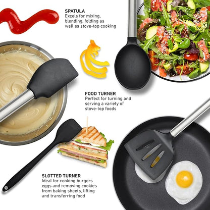 Silicone Kitchen Utensils Set 33 PCS Heat Resistant Food Grade Silicone Utensils Set for Cooking with Stainless Steel Handles BPA Free Kitchen Gadgets Tools Set with Holder Safe for Nonstick Cookware
