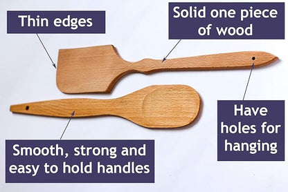 ECOSALL Nonstick Wooden Spoons For Cooking – 5 European Premium Spoons Set - 100% Healthy and Natural Wooden Spatula – Long Handled, Strong, Durable, Solid Wood Cooking Utensils for Everyday Cooking
