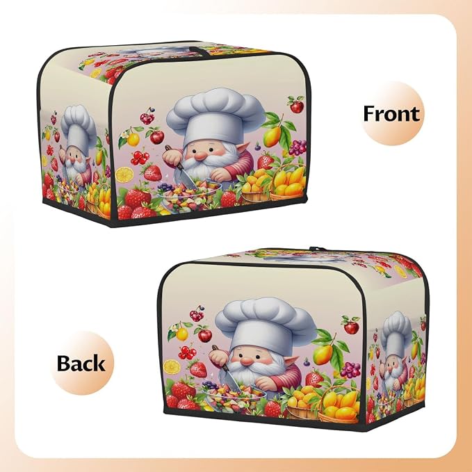 Cute Gnome Toaster Cover 2 Slice Wide Slot Washable Toaster Covers | Fruits Art Dust and Fingerprint Protection Bread Maker Covers for Kitchen Accessories Decor Bakeware Women Gift