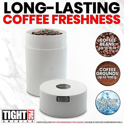 CoffeeVac 1LB – Patented Airtight Container | Multi-use Vacuum container works as smell proof containers for ground coffee and coffee bean containers. White cap and body