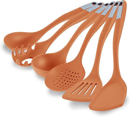 Restaurantware Silicone Utensil Set Pack of 10 Non-Slip Handle 6-Piece Kitchen Tool Set, Heat-Resistant Dishwasher-Friendly Cooking Accessories, Durable Orange Cooking Utensils