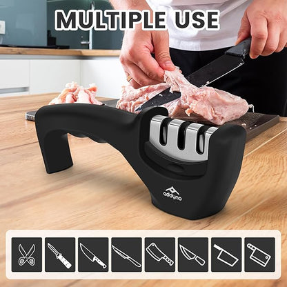 3-Stage Knife Sharpener for Kitchen Knives, Adjustable Angle Guide, Coarse-Sharpen-Fine, Fast Sharpening with Non-Slip Base & Ergonomic Handle