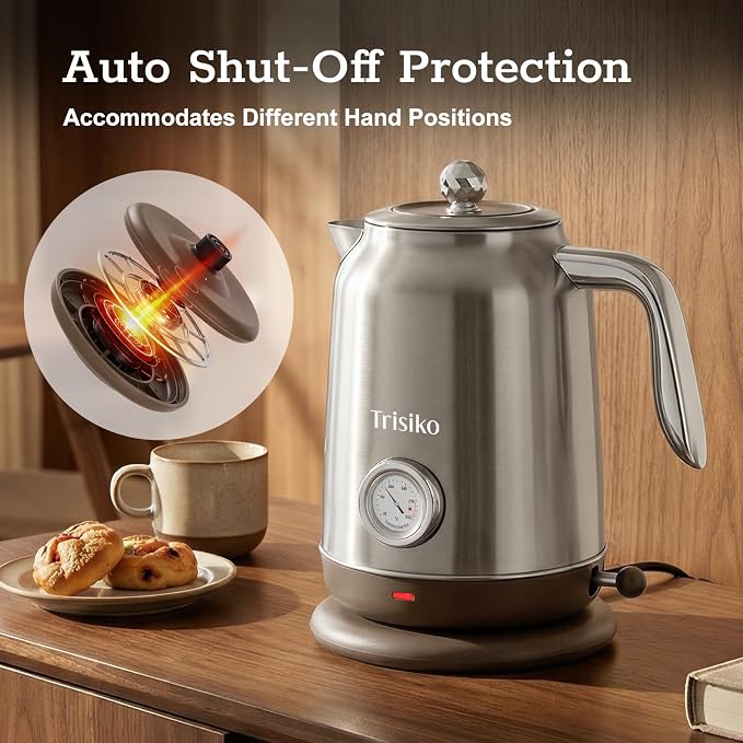 1.7L Large Electric Kettle with Thermometer,57.oz Electric Tea kettle with Automatically Shut Off,304 Stainless Steel,1200W Hot Water Kettle Electric for Coffee&Tea (Chrome)