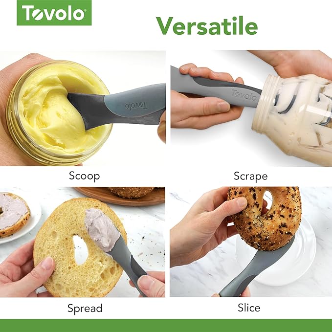 Tovolo Scoop and Spread Large Dual End Silicone Sandwich Spreader Tool with Nylon Handle, BPA Free Dishwasher Safe Silicone and Nylon Tool for Spreading and Scooping, Thyme Green and Charcoal Gray
