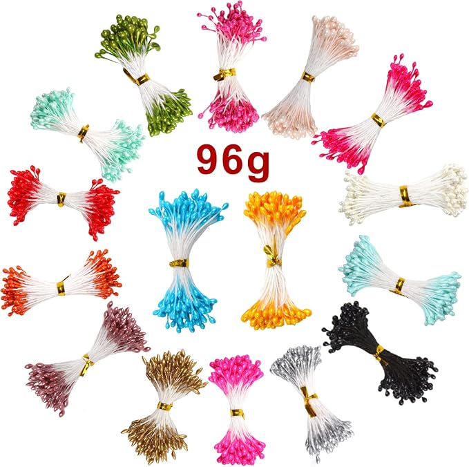 DECORA 16 Colors 1360 Pieces Mixed 3mm Pearl Flower Stamens for Decoration (Classic)