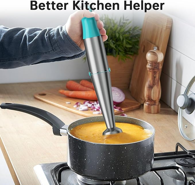 Turelar Immersion Blender Handheld Corded Hand Blenders Set 1100W, Trigger Variable Speed 5 in 1 Stick Emulsifier with Chopper, Whisk and Frother for Soup, Baby Food and Smoothies, Cyan Blue