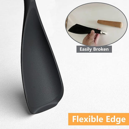 Scoop Spoon for Nonstick Cookwares, Multifunction Silicone Spatula Spoons BPA Free, Spurtle Spatulas for Mixing, Scooping, Scraping and Serving (2 Black, 12.6 inch)