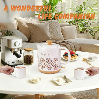 Ceramic Electric Kettle 1 Quarts, Automatic Shut Off, Porcelain Teapot, Hot Water Electric Boiler with LED Light, Boil Dry Protection, Short Spout 1000W Rapid Boiling Water for Tea Coffee