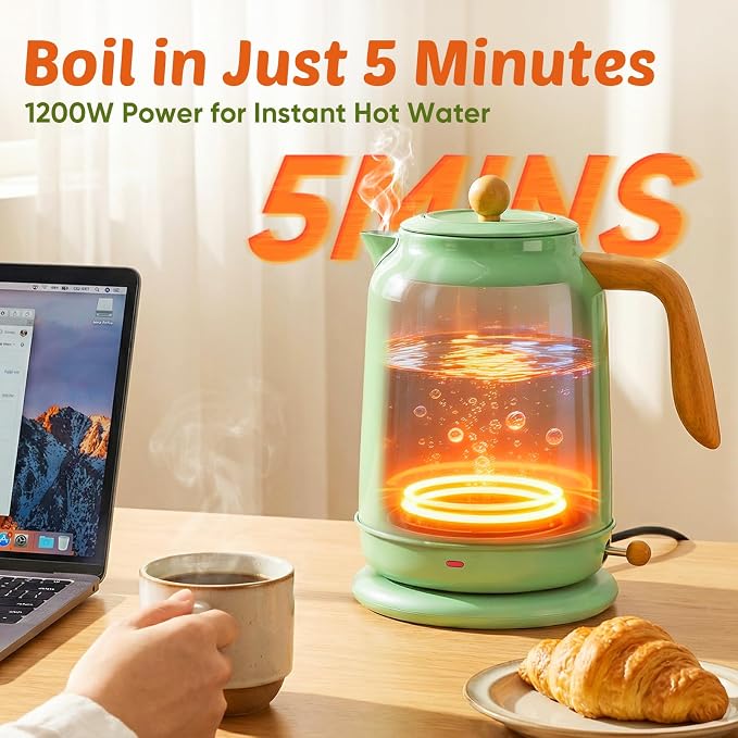 Seehot® 1.7L (57.oz) Electric Kettle with Thermometer, 1200W Large Electric Tea kettle with 304 Stainless Steel,Auto shut off,Hot water kettle Electric for Home,Office,Kitchens-Green