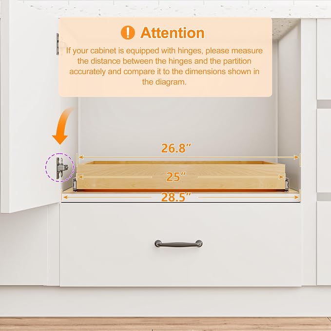 Pull Out Cabinet Organizer, 26" W x 21" D | Soft Close, Heavy Duty Slides, Wood Slide Out Drawers, For Kitchen Cabinets