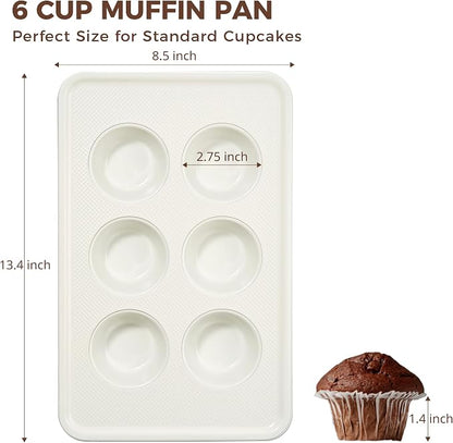 HONGBAKE Nonstick Ceramic Muffin Pan, 6 Cup Muffin tin for Baking, Non-toxic Cupcake Pan, Heavy-duty Aluminized Steel Cupcake Tray with Diamond Texture, Easy To Clean, Cream