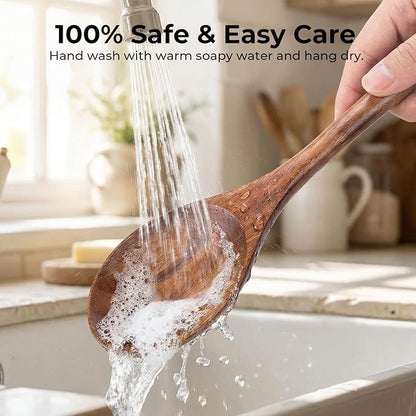 HANSGO Wooden Spoons for Cooking, 2PCS Acacia Wood Kitchen Utensil, 12Inch Wood Serving Spoons for Nonstick Pans, Comfort Grip, Durable, Heat Resistant, Kitchen Gifts for Women, Cooking Gifts for Men