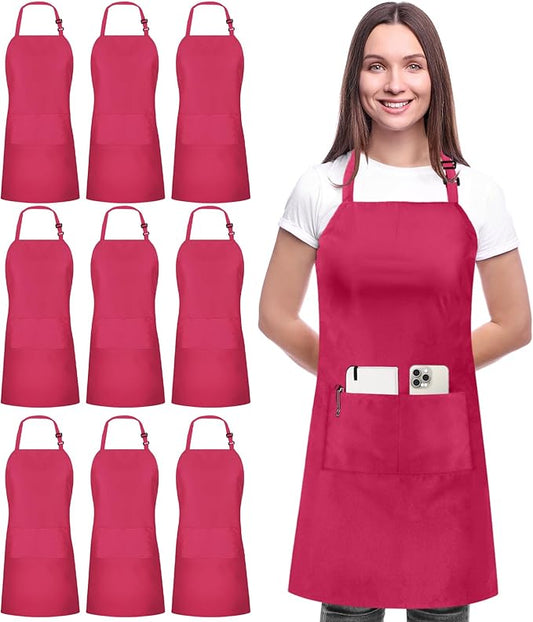 Utopia Kitchen 10 Pack Bib Apron Adjustable with 2 Pockets, Water and Oil Resistant, Cooking Kitchen Chef Apron for Women Men