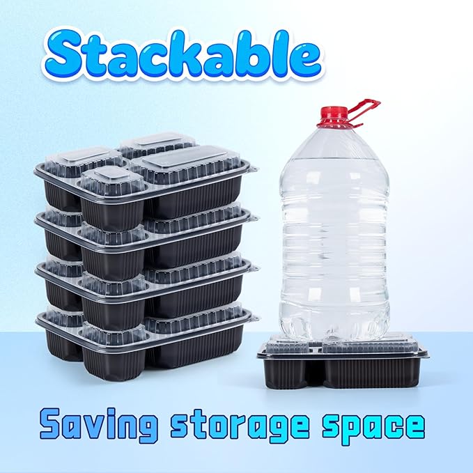 YANGRUI Meal Prep Containers 40 Pack 34 oz - Shrink-Wrapped No Pre-Wash | 4 Compartment Leak-Resistant Bento Box | BPA Free Shatterproof PP | Microwave Safe To-Go Food Storage for Leftovers & Parties