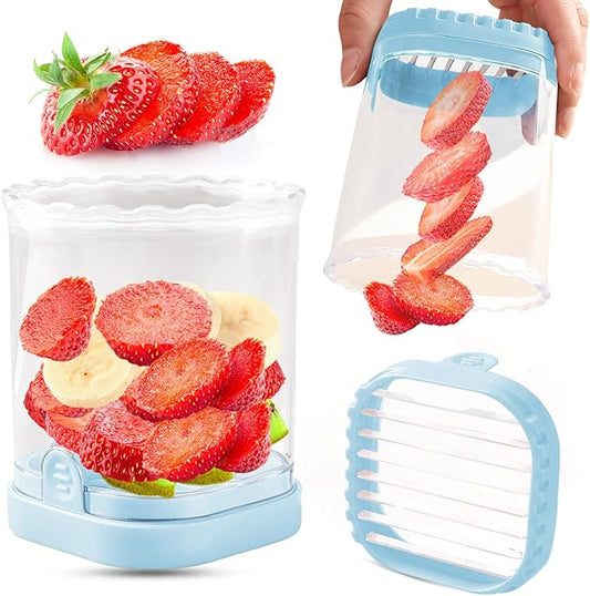 Creative Strawberry & Fruit Slicer - Detachable Cutter with Push Plate (Light Blue)