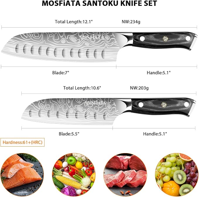 MOSFiATA 7" Santoku Knife with 5.5inch Santoku Knife, German High Carbon Stainless Steel EN.4116